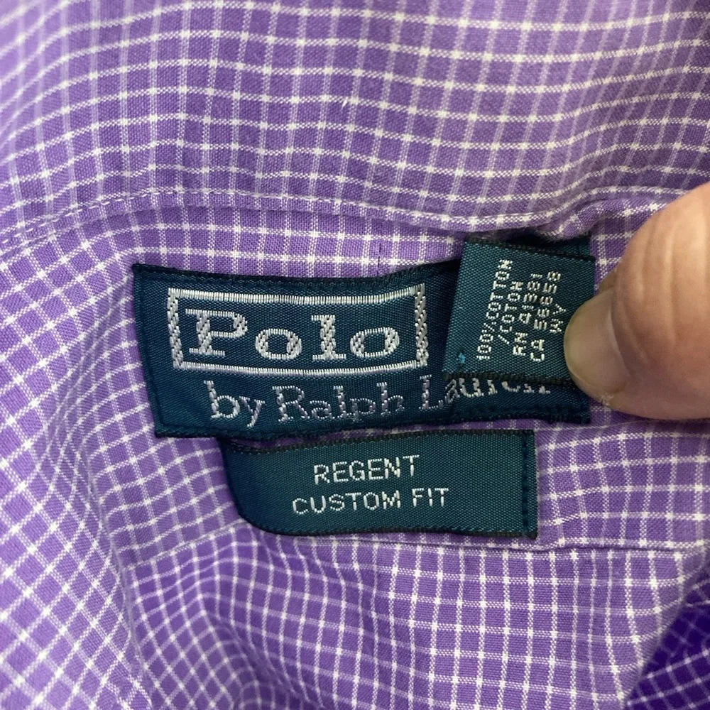 Polo Ralph Lauren Mens Regent Costum Fit 16.5 Purple Check Long Sleeve Button Up - Picture 13 of 15